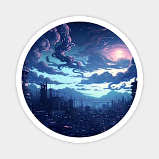 Twilight Metropolis Cyberpunk City Night Cityscape Magnet